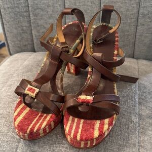 Henry Cuir| Brown and Red Striped Women's Sandals